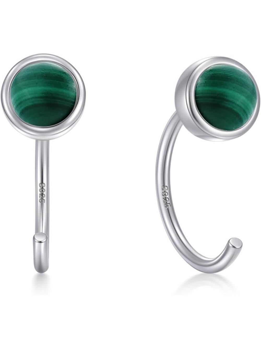 Dainty Sterling Silver Half Hoop Earrings with Opal, Moonstone & CZ - Elegant